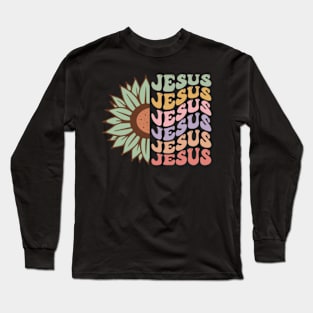 Christian Retro sunflower jesus Long Sleeve T-Shirt